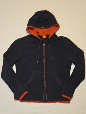 Hugo Boss Navy Blue Full Zip Hoodie with Orange Trim